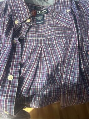 Chaps Men’s Plaid Button-Down Shirt — Purple, Blue, White